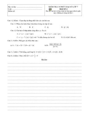 Kiểm tra 30 phút Đại số lớp 7 - Bài số 2